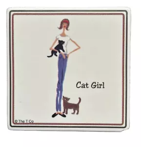 CAT GIRL Santa Barbara Ceramic Design Tile Refrigerator Magnet - Picture 1 of 2