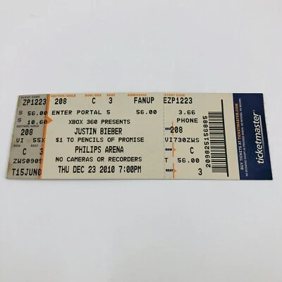 2010 Justin Bieber My World Tour Ticket Stub Last Night 12/23/10 Atlanta GA - Image 1 of 2