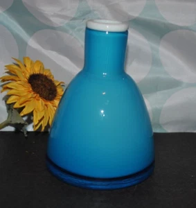 VTG Holmegaard Per Lutken Sky Blue & White Rim Glass Vase ~ MCM 60s - Picture 1 of 4