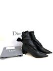 NEW AUTH CHRISTIAN DIOR WOMEN HUGGY BLACK LAMBSKIN POINTED 2" BOOTS SHOES 37.5