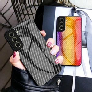 Hybrid Carbon Fiber Tempered Glass Case For Samsung Galaxy A13 S22+ S21 FE - Picture 1 of 16