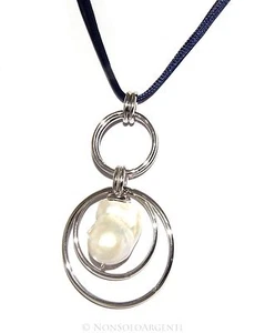 collana argento 925 ciondolo perla scaramazza barocca grande mabè cerchi donna - Foto 1 di 1
