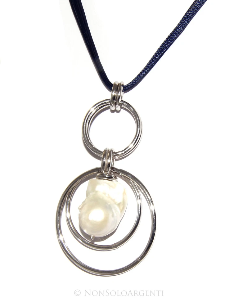 collana argento 925 ciondolo perla scaramazza barocca grande mabè cerchi donna - Immagine 1 di 1