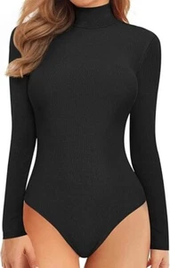 Body MANGOPOP Mujer Manga Larga Mediana Simulado Cuello Tortuga Nuevo con Etiquetas - Imagen 1 de 5