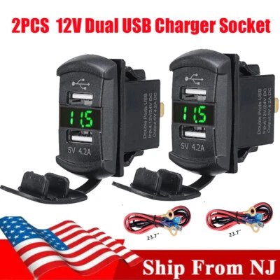 2X Boart 5V 4.2A Dual USB Car Charger Adapter Socket Voltmeter Rocker Switch - Image 1 of 4