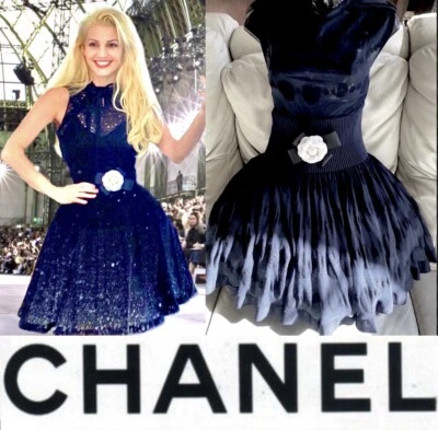 Chanel 2016 Barbie Blue Lace Polka Dot Casual Evening Dress 36 38 4 6 M S - Image 1 of 4