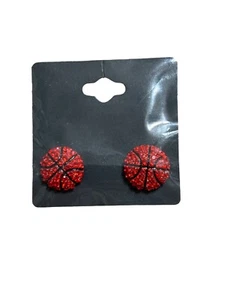 Orange Rhinestone Basketball Stud Post Earrings - New - Picture 1 of 4