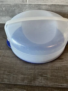 Tupperware Blue Cake Taker Carrier Blue Base w/ Sheer Locking Lid 13” Diameter - Picture 1 of 3