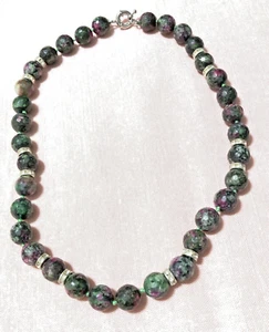 Fashion 19" Necklace, 12mm Green Ruby Faceted Semi-Precious Gemstone Beads, AAA - Picture 1 of 3