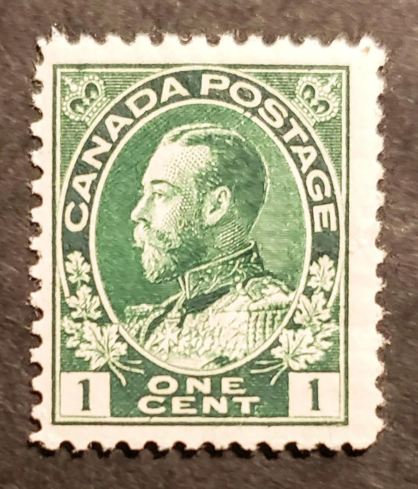 Stamps Canada Mint: #104 1c dark green Admiral Fine Mint light hinge mark - Image 1 of 1