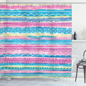 Tribal Shower Curtain Watercolor Aztec Stripes Print for Bathroom