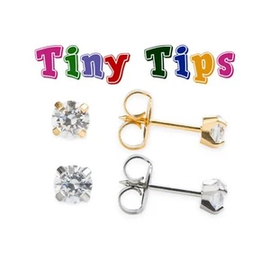 Studex Tiny Tips Cubic Zirconia Stud Earrings Sensitive Children Sterilized CZ - Picture 1 of 14