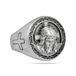 Jesus Christ Ring Sterling Silber 925 Bandring Kreuz Religiös Handmade Schmuck - Bild 1 von 5