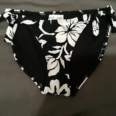 NEWPORT NEWS Swim Black Floral Side Tie Bikini Bottom Black and White SZ 4 - Image 1 of 4