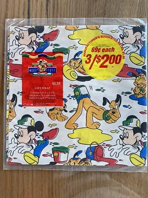 Vtg Lot Gift Wrap Disney 1997 Mickey Pluto Birthday Paper Sailboat Sexy NOS - Image 1 of 4