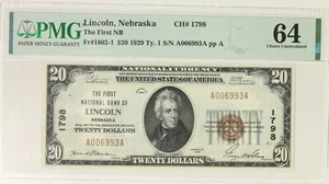 1929 $20 PMG 64 FR 1802-1 Ch#1798 Lincoln National Bank Note Item#P18242 - Picture 1 of 2