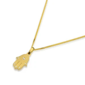 14k Yellow Gold Hamsa Necklace With 0.05ct H/si Diamonds on Yellow Gold Chain - Picture 1 of 4