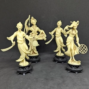 Vintage Figures Norleans Faux Bone Resin Statue Made In Italy Asian Geisha - Picture 1 of 12