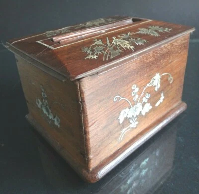 Ancienne boite a cigarettes marqueterie nacre vietnam box tabacco mother pearl - Photo 1/4