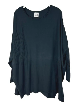 PLANET by Lauren G Sweater OSFA OS Rolled Edges Pullover Black Pima Cotton Modal - Image 1 of 4