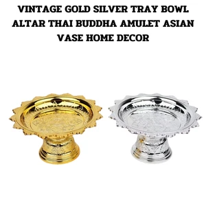 Vintage Thai Pedestal Trays Gold Silver Pair Asian Temple Style Decor x 2 Set - Picture 1 of 11