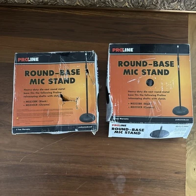 2 Proline Round Base Mic Stand Black Heavy Duty Die Cast Round Metal MS235BK.  - Image 1 of 4