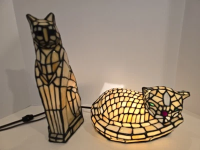 Vintage Tiffany Style CAT Lamp Stained Glass Decorate Night Light Set Of 2🔥🔥🔥 - Image 1 of 4