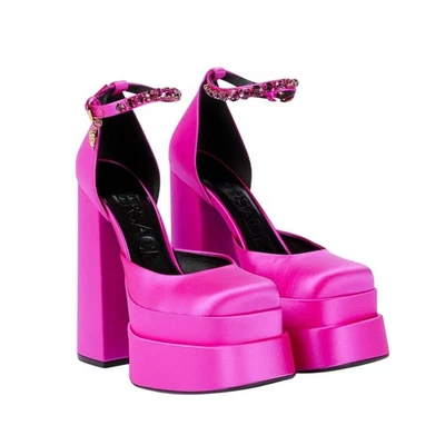 Bombas de plataforma Versace Aevitas 37 EE. UU. 7 rosa fucsia cristal satinado nuevas en caja $1575 Foto 1 de 4