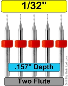 1/32" 2 Flute End Mill Solid Carbide FIVE Pcs 1/8 Shank Up Cut .157 Depth M107 - Picture 1 of 5