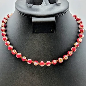 Antica Murrina Venezia Red Glass White Rose Millefiori Bead 16.5" Necklace - Picture 1 of 7