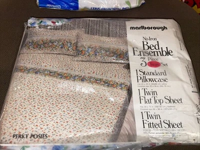 Vintage NOS Marlborough No Iron Lustersoft Twin Sheet Set 3 PC Floral - Image 1 of 4