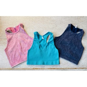 Lotto/3 serbatoi/reggiseno a costine Racerback Crop 1X/2X Zenana & Alexander Jane V/collo alto - Foto 1 di 6