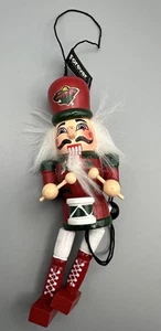 Minnesota Wild Christmas Tree Holiday Ornament - Pull String Wooden Nutcracker - Picture 1 of 11