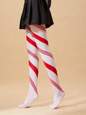 Red & White Spiral Candy Cane Striped Tights NEW Peppermint Christmas Fashion - Image 1 of 4