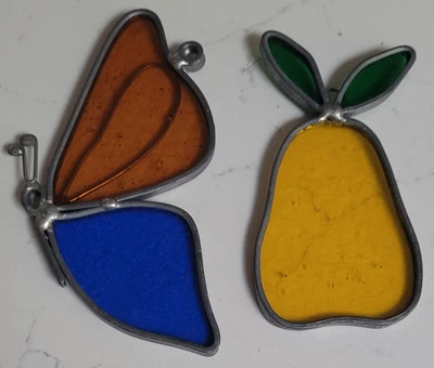 2 Витражное стекло Suncatcher ручной работы бабочка и груши окно вися - Изображение 1 из 4