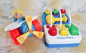 Vintage | 2 X Fisher Price Toys Pull Along Plane Mallet and Shapes Toddler Toys - Picture 1 of 16