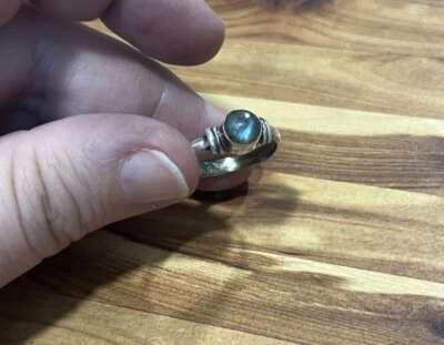 复古拉长石 925 纯银现代主义戒指 尺寸 7 — 第 1/4 张图片