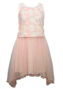 NWT Bonnie Jean Girls 10 Ivory Pink Chiffon Sleeveless Floral Top & Skirt Set - Picture 1 of 3