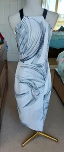 RODEO SHOW sleeveless midi dress NWOT white navy blue lined slit zip halter 8 - Picture 1 of 12