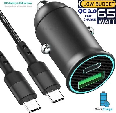 Fast Car Charger USB-C Cable Charging Port + USB-A  For iPhone 15 16 17 Samsung - Image 1 of 4