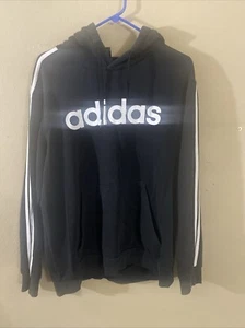 Adidas Sweatshirt Hoodie Black 3-Stripe Logo Stitched Mens Sz X Large EUC - Picture 1 of 5