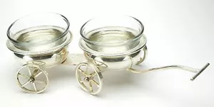 Antiquariato sale e pepe 2 ciotole placcate argento su ruote di Rogers. Insolito e bello - Foto 1 di 3