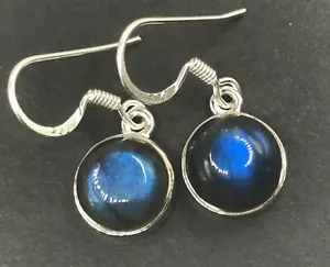 Labradorite drop earrings Solid Sterling Silver round 10mm stones. Gift box - Picture 1 of 12