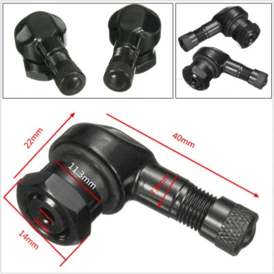 2 Pcs 11.3mm Black CNC Aluminum Motorcycle Bike Wheel Tire 90 Degree Valve Stems - Image 1 of 4