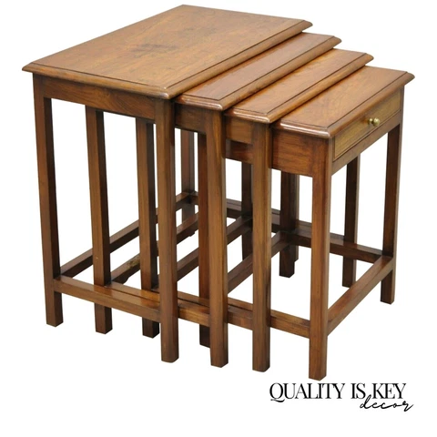 Antique Brass Inlay Marquetry Nesting Side End Tables - Set of 4 Cover