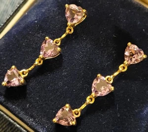14K Amethyst Dangle Earrings Yellow Gold Heart Gemstone Purple Drop - Picture 1 of 4