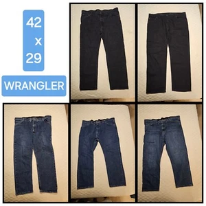 (5) Wrangler 42x29 Regular Fit Blue Black Jeans Comfort Stretch Waistband Denim - Picture 1 of 16