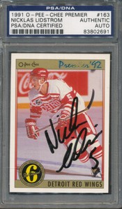 1991/92 O-Pee-Chee Premier #163 Nicklas Lidstrom PSA/DNA Cert Auth Signed *2691