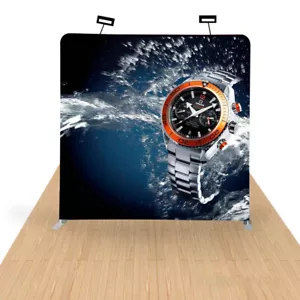 8ft Straight Portable Back Wall Display Tension Fabric Backdrop + Custom Graphic - Picture 1 of 9