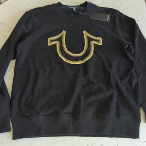 True Religion Men's Box Foil Horseshoe Crew Sweatshirt-Onyx Size L NWT - Picture 1 of 10